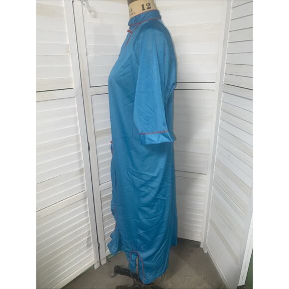 Vintage Aqua Nylon Full Length Robe Chinese Asian Theme X-Large - Picture 7 of 8